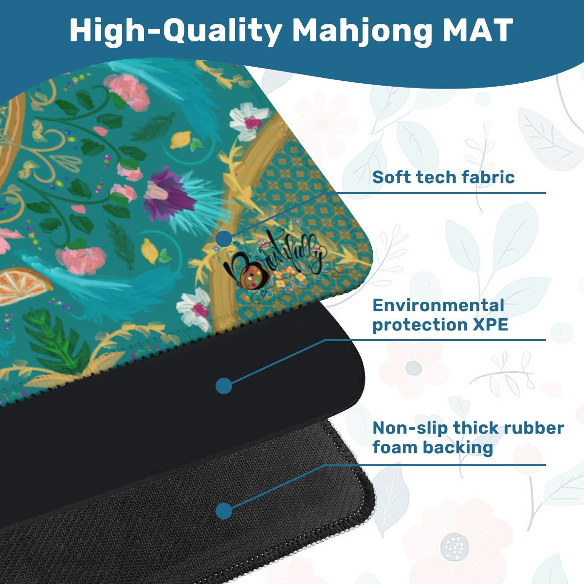2026 Summer design on Teal-Mahjong Mat 31.5"x31.5" (Ship Rolled up)