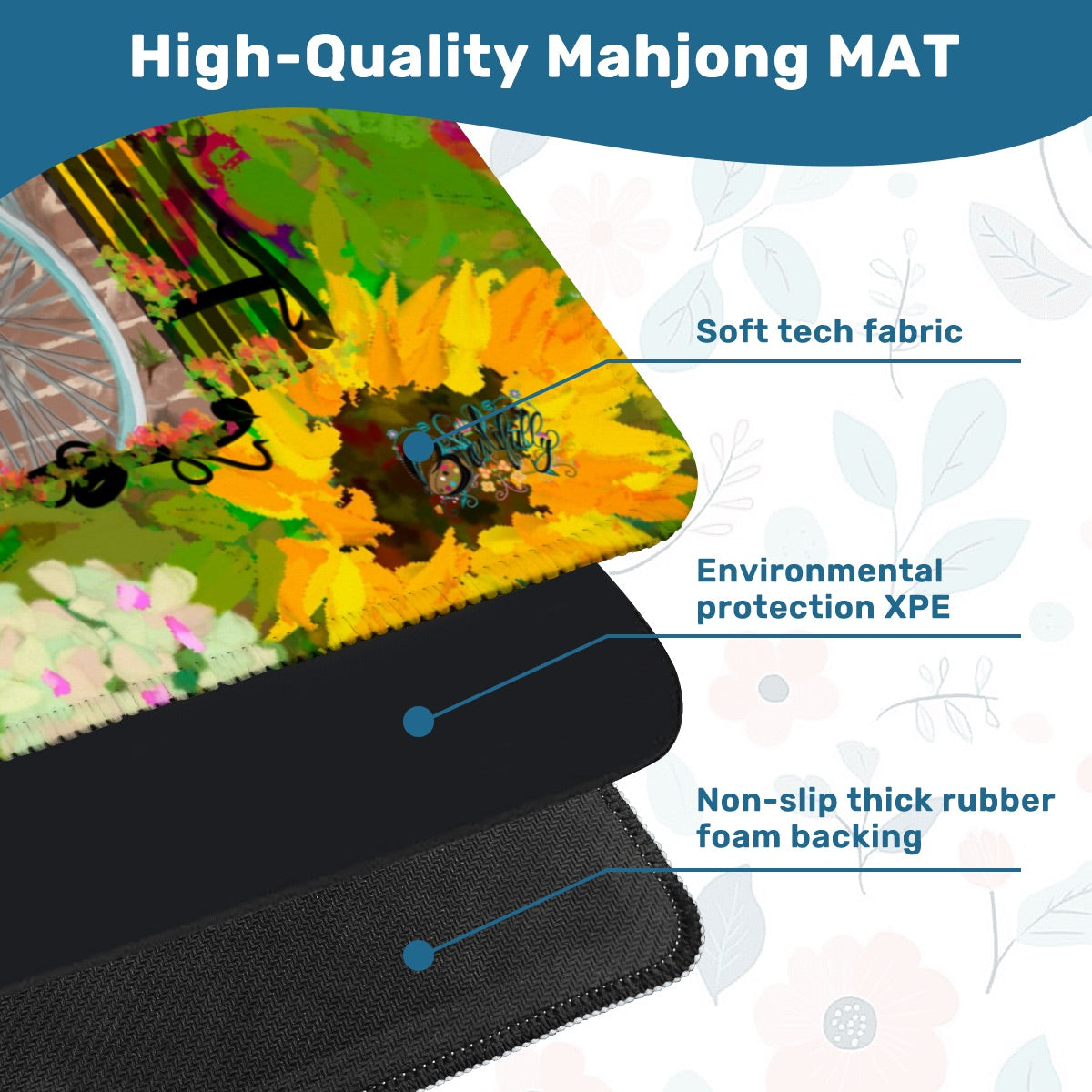 Mahjong Mat 31.5"x31.5" (Ship Rolled up)- Summer bicycle florals