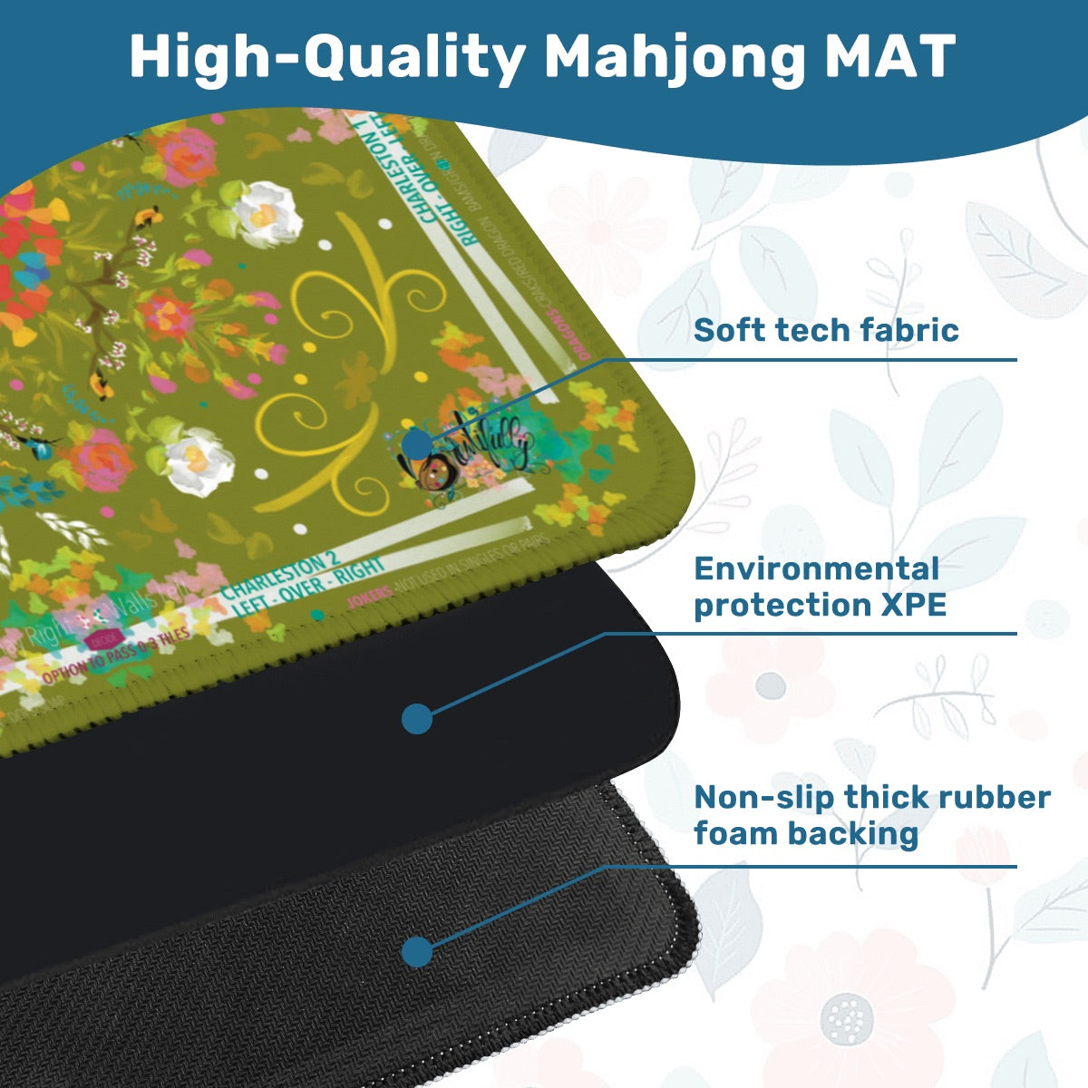 Mahjong Mat (Made in USA) Spring on Green w instructions