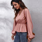 V-Neck Balloon Sleeve Peplum Blouse