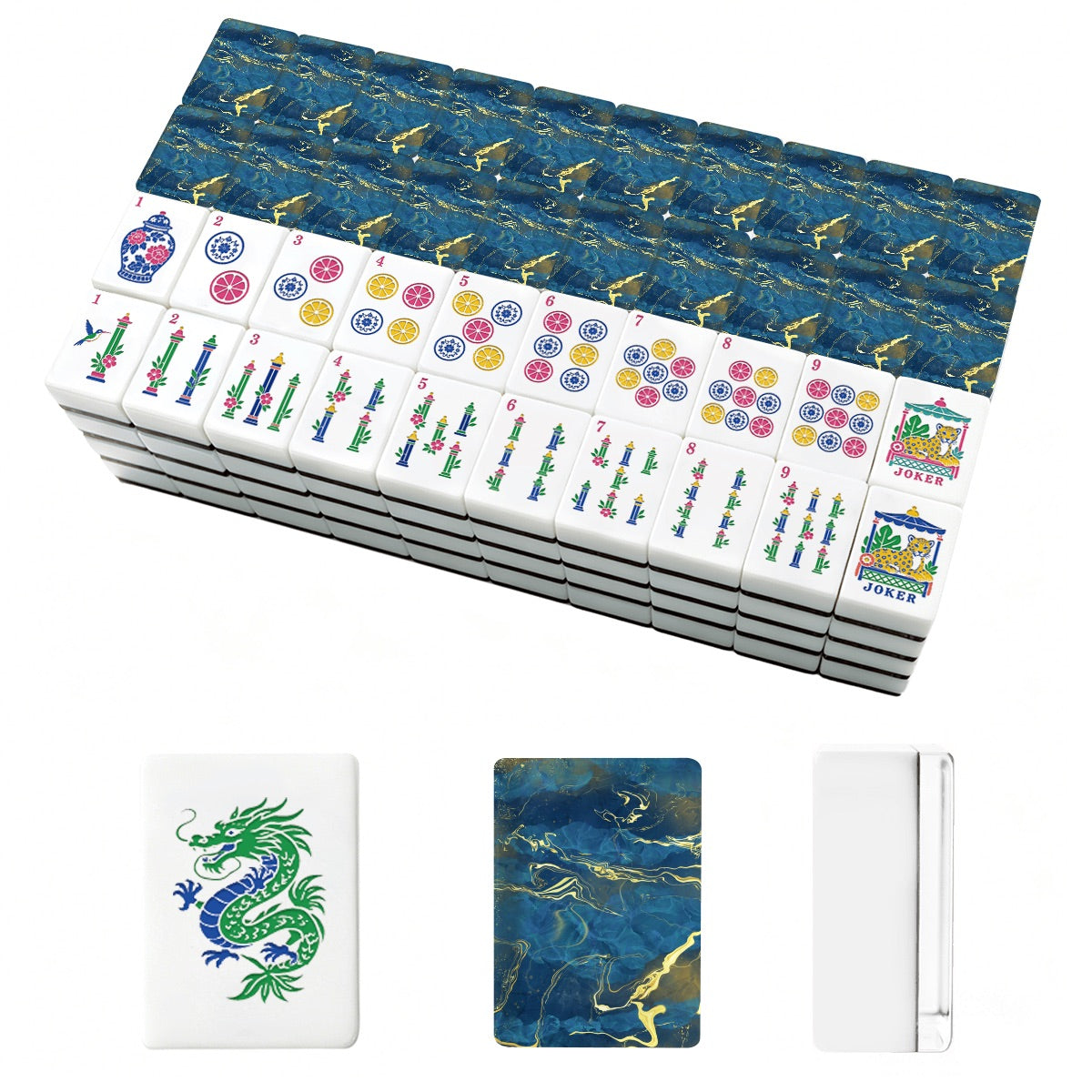 American Mahjong Tiles (Traditional Porcelain Style) Geode series  blue gold vein