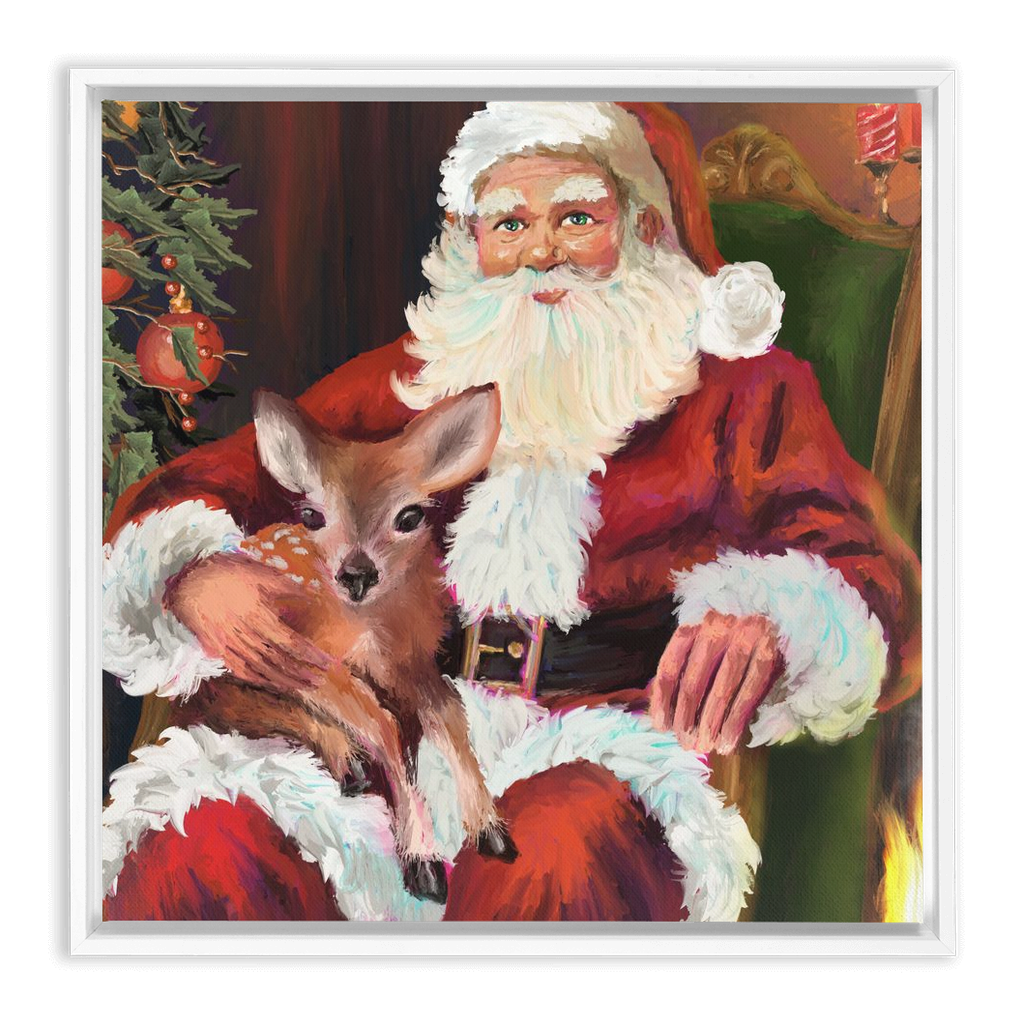 Magical Santa with baby deer Framed Canvas Wraps-powered by Artivive