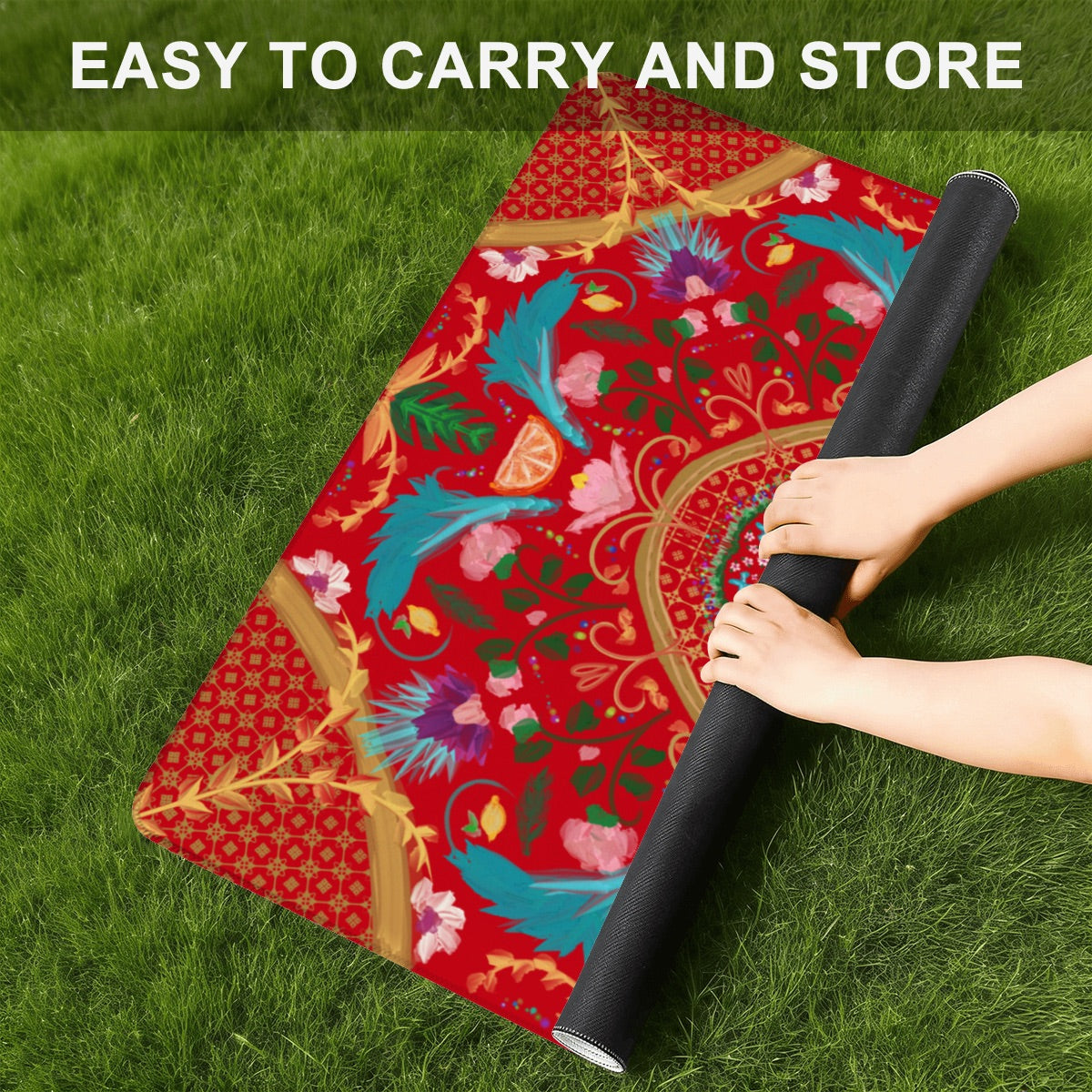 Summer design on red- Mini travel Mahjong Mat 20.9"x20.9" (Ship Rolled up)