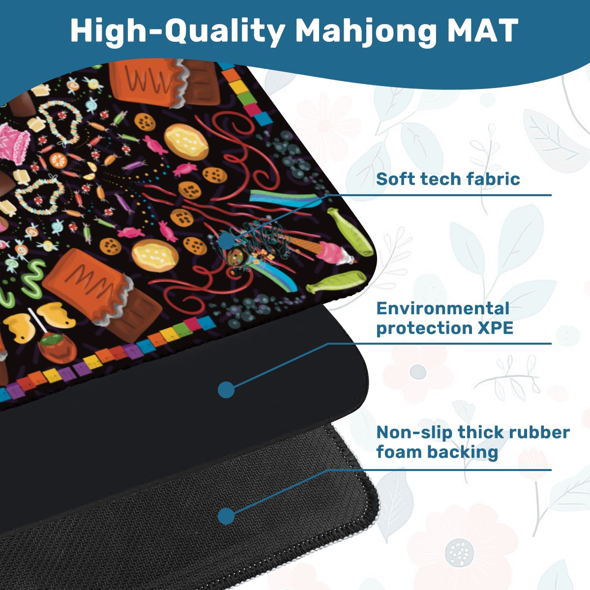 Candy is Dandy on Black-Mahjong Mat 31.5"x31.5" (Ship Rolled up)