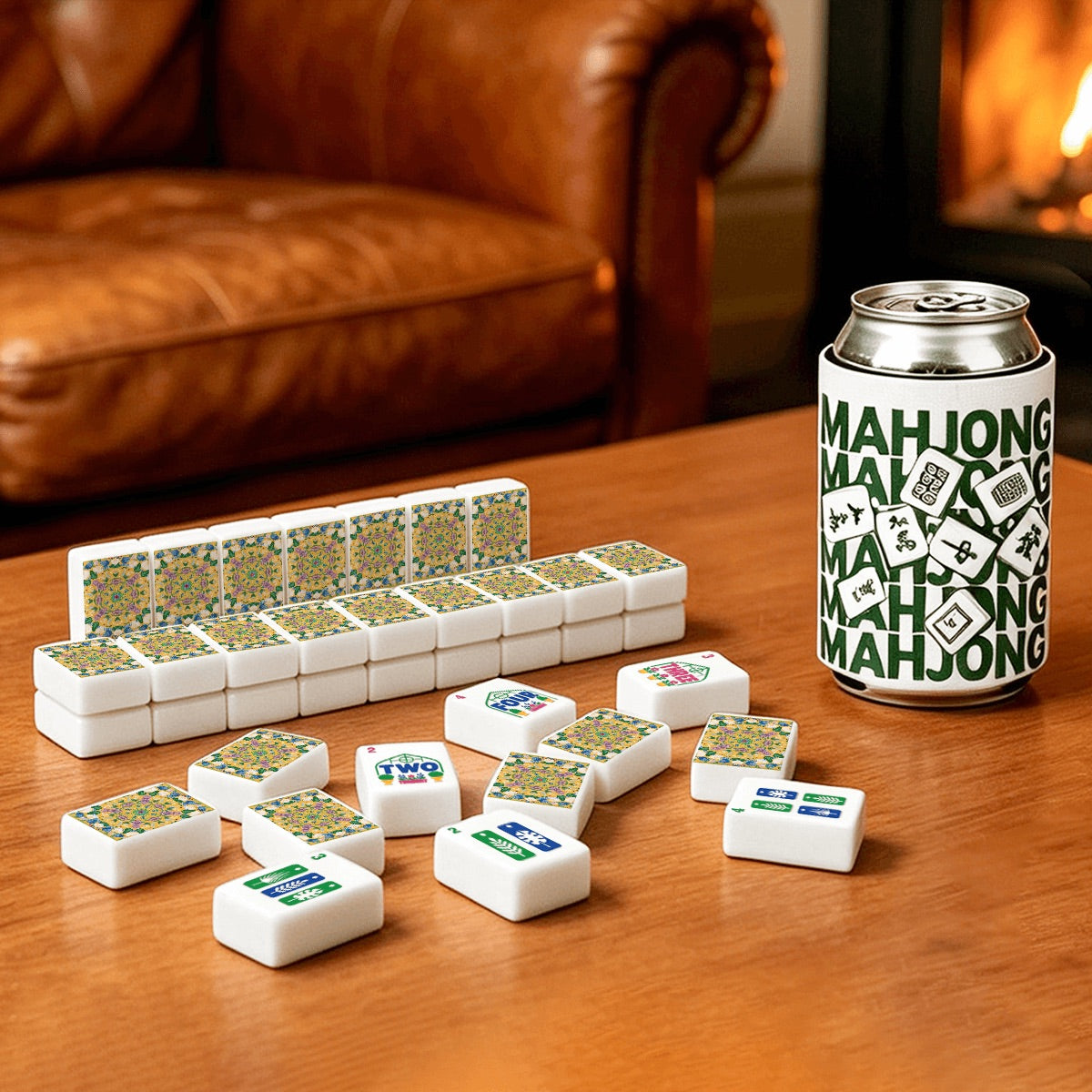 Yellow Mahjong Tiles Set (Floral Garden Style) (Single Layer)