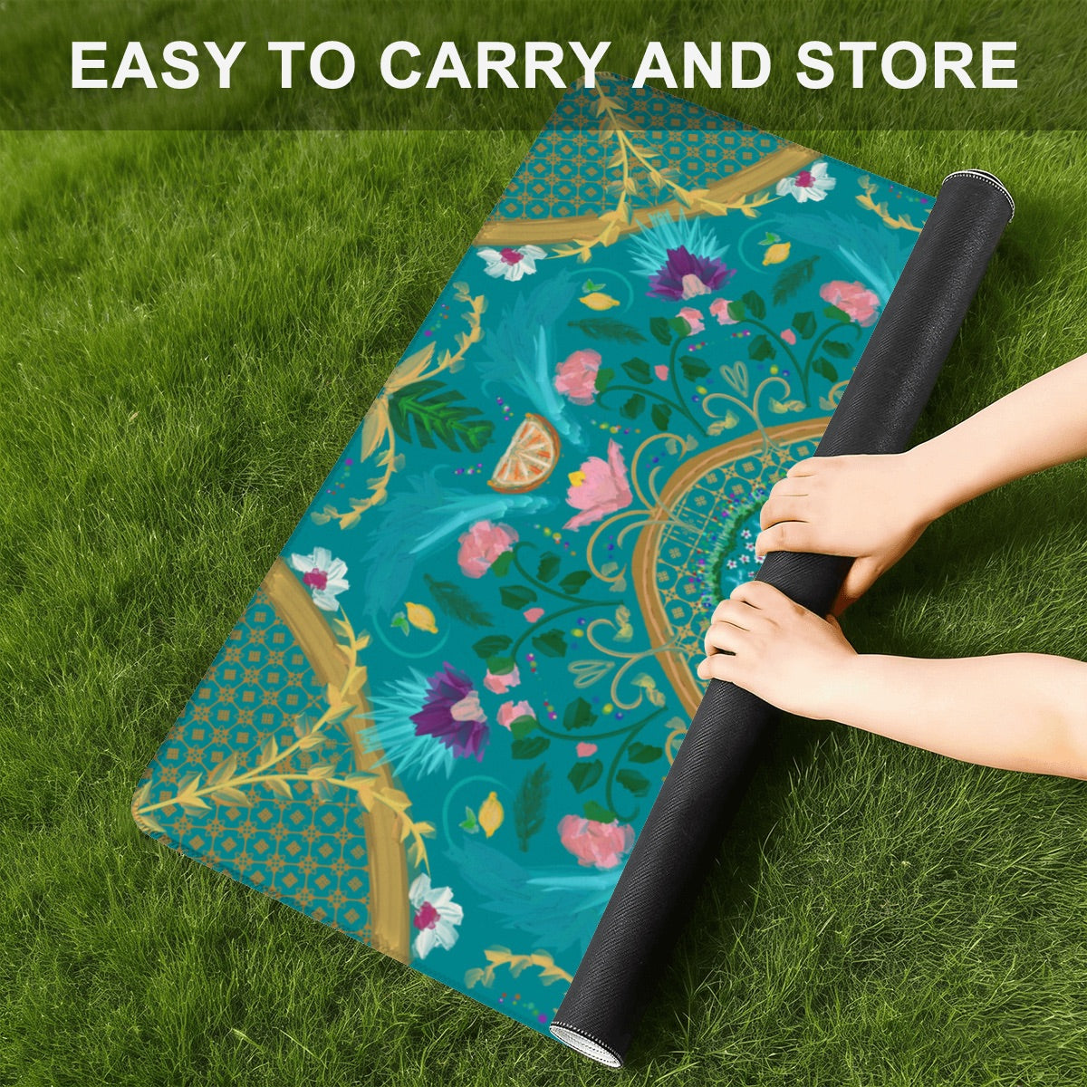 Summer design on teal- Mini travel Mahjong Mat 20.9"x20.9" (Ship Rolled up)