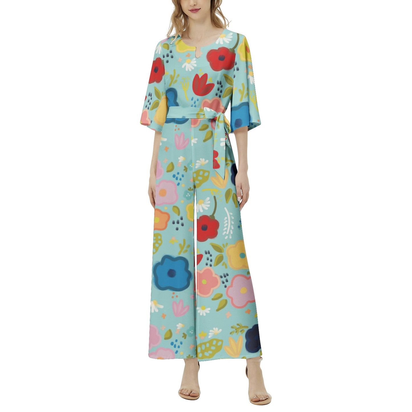 Celebration floral Dolman Sleeve Belted Wide Leg Jumpsuit