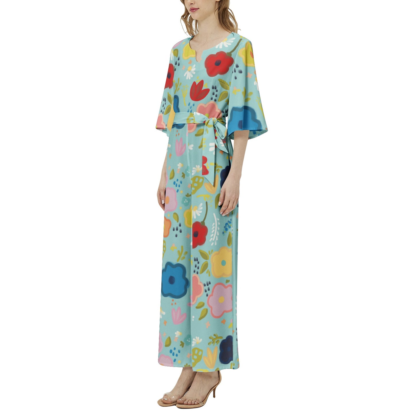 Celebration floral Dolman Sleeve Belted Wide Leg Jumpsuit