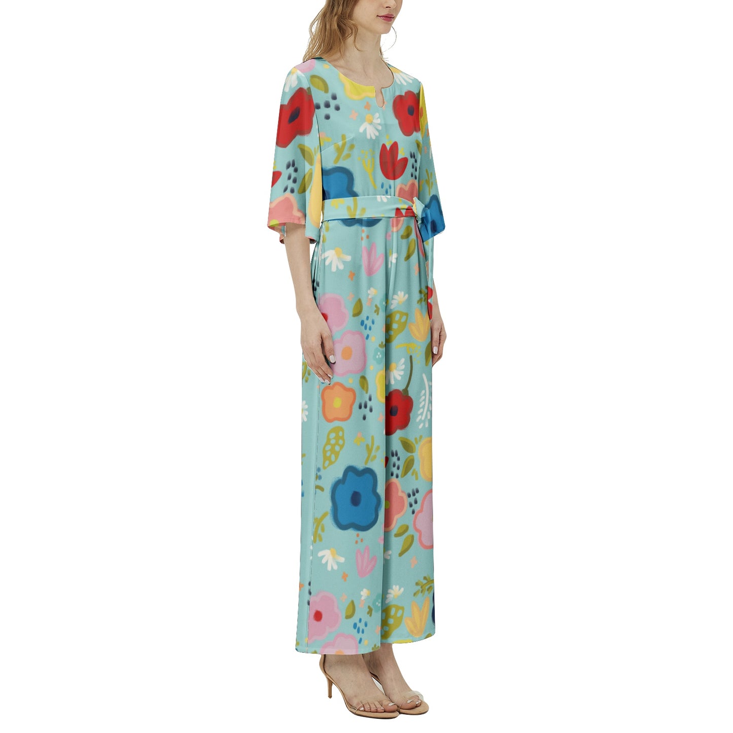 Celebration floral Dolman Sleeve Belted Wide Leg Jumpsuit