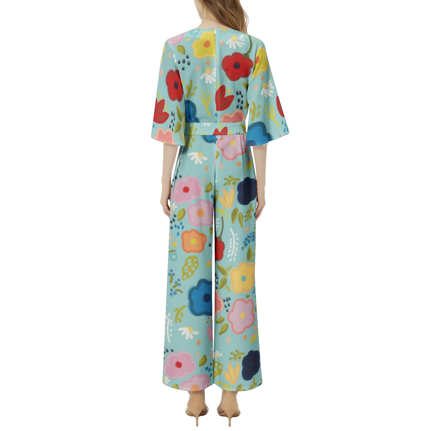 Celebration floral Dolman Sleeve Belted Wide Leg Jumpsuit