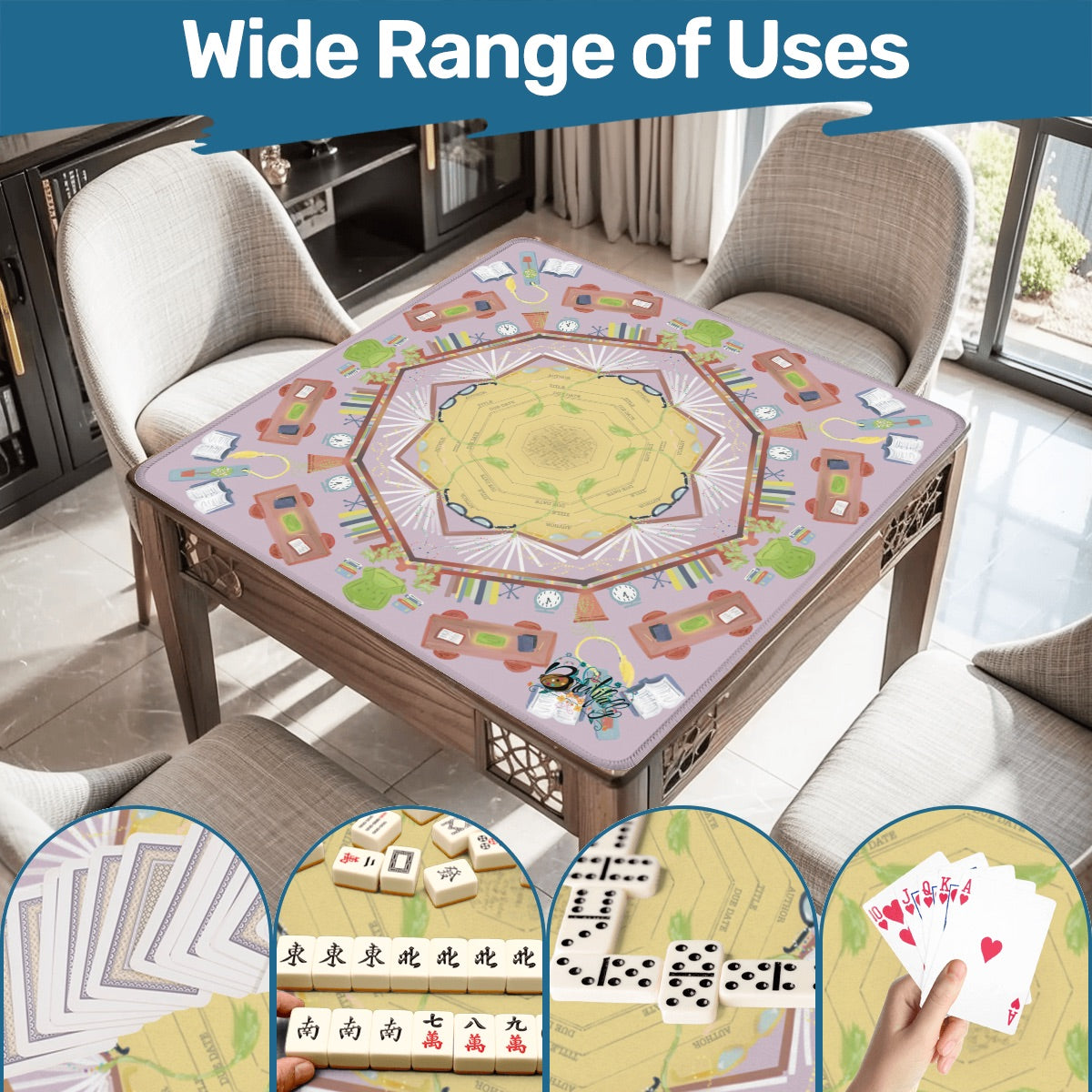 Bookish-Mahjong Mat 31.5"x31.5" (Ship Rolled up)