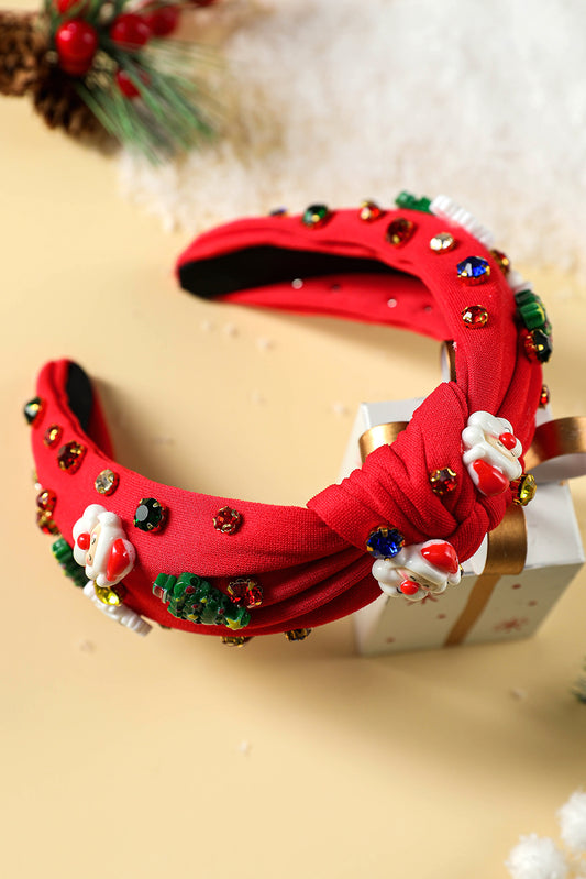 Fiery Red Cartoon Christmas Charm Rhinestone Knotted Headband