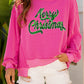 Strawberry Pink Twisted Ribbed Texture Merry Christmas Sequins Patch Top