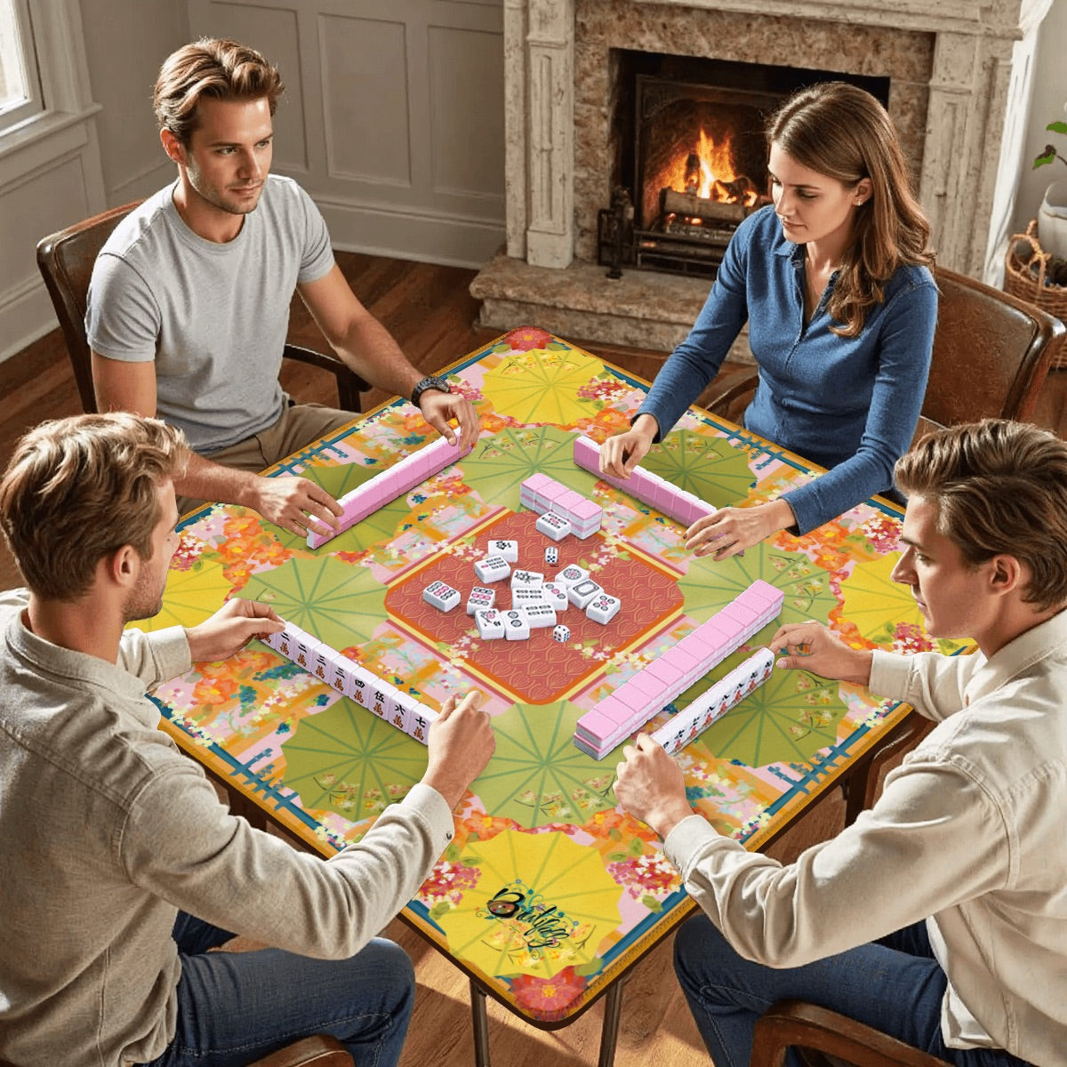 Umbrellas Mahjong Mat 31.5"x31.5" (Ship Rolled up)