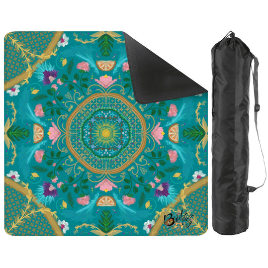 Summer design on teal- Mini travel Mahjong Mat 20.9"x20.9" (Ship Rolled up)