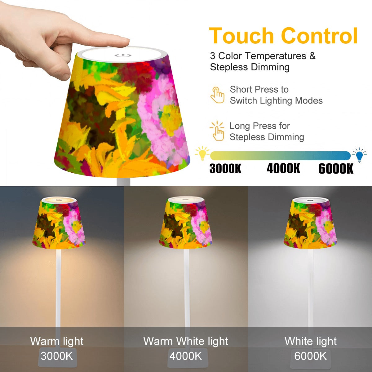 LED Cordless Table Lamp- in Summer Bike Florals