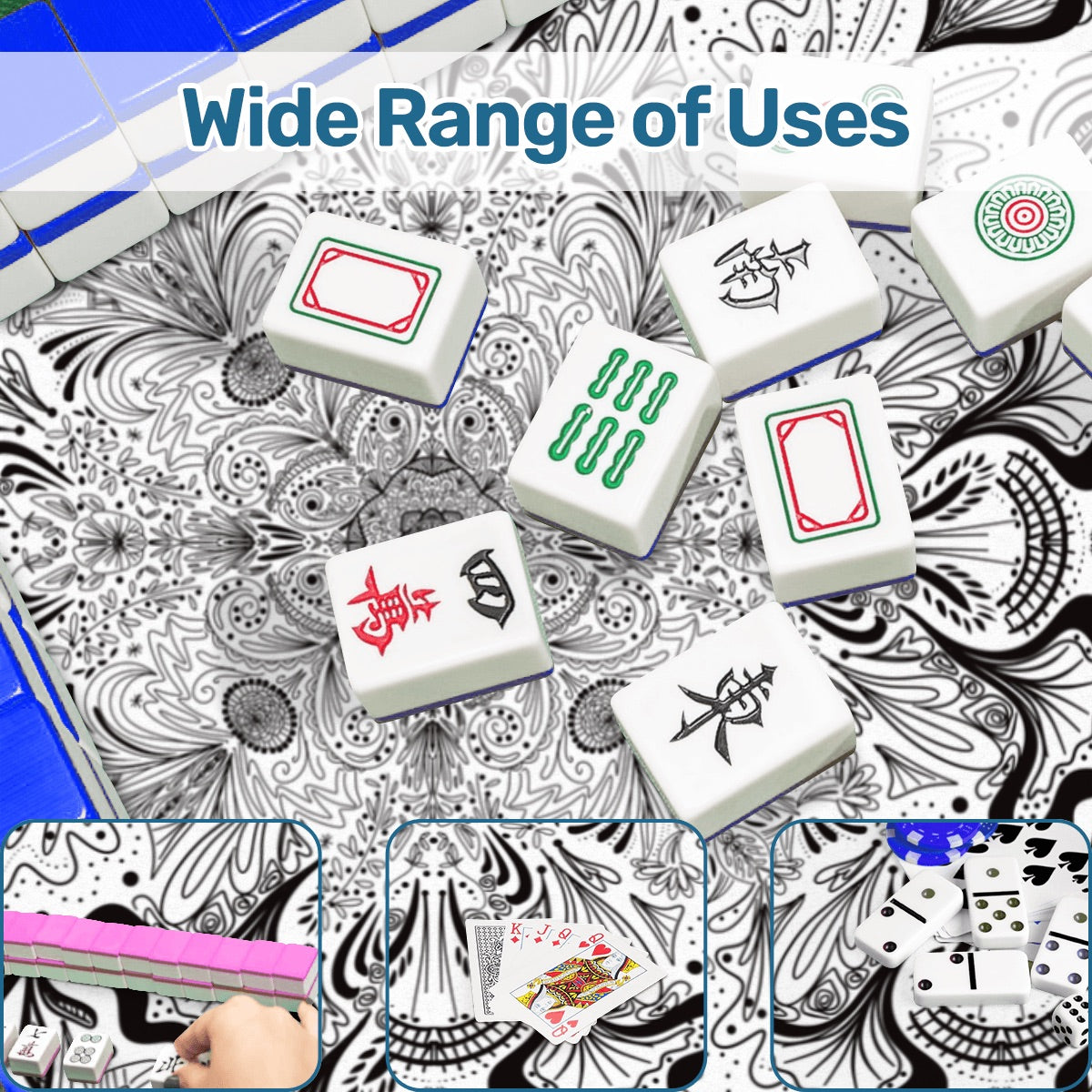 Black in White- Mahjong Mat 31.5"x31.5" (Ship Rolled up)