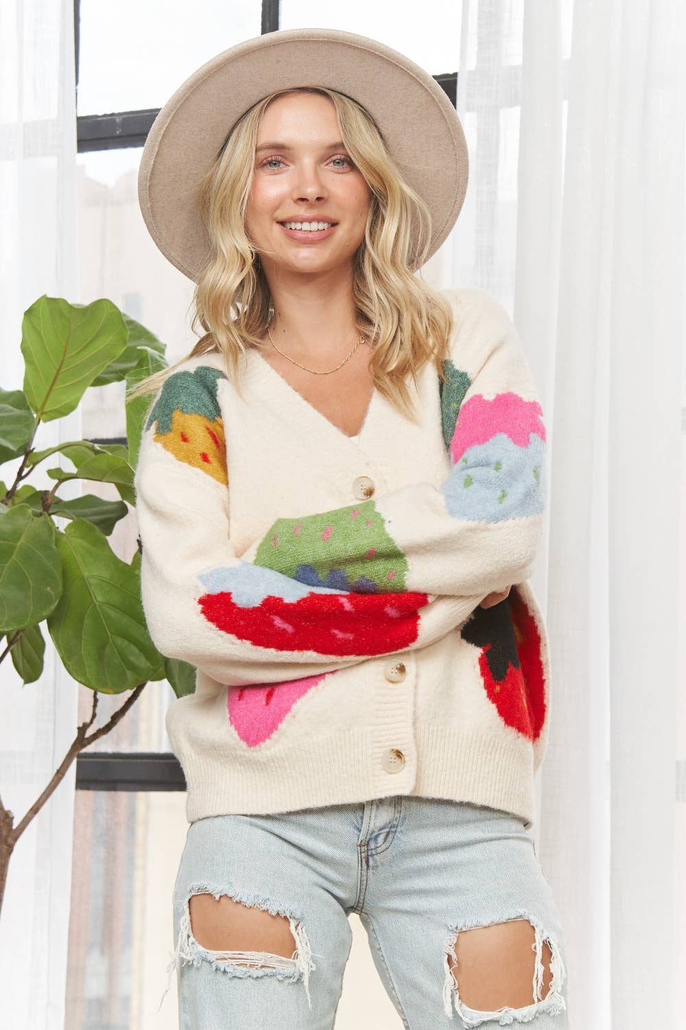 Stawberries KNIT BUTTON UP CARDIGAN SWEATER