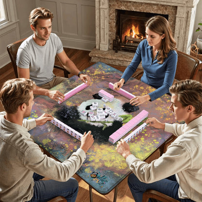 Mahjong Mat (Made in USA) Abstract Bamboo And Panda