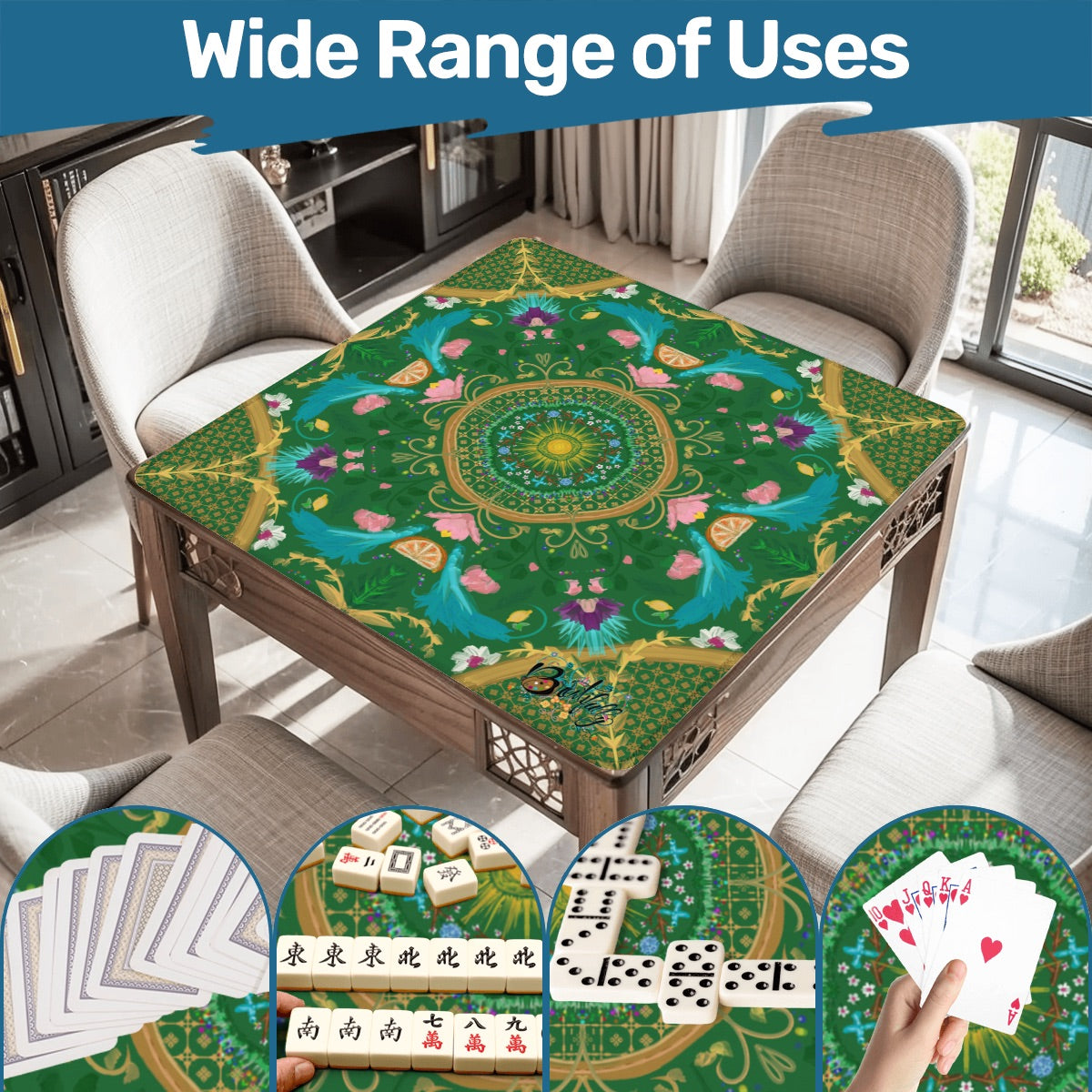 2026 Summer on Green Mahjong Mat 31.5"x31.5" (Ship Rolled up)