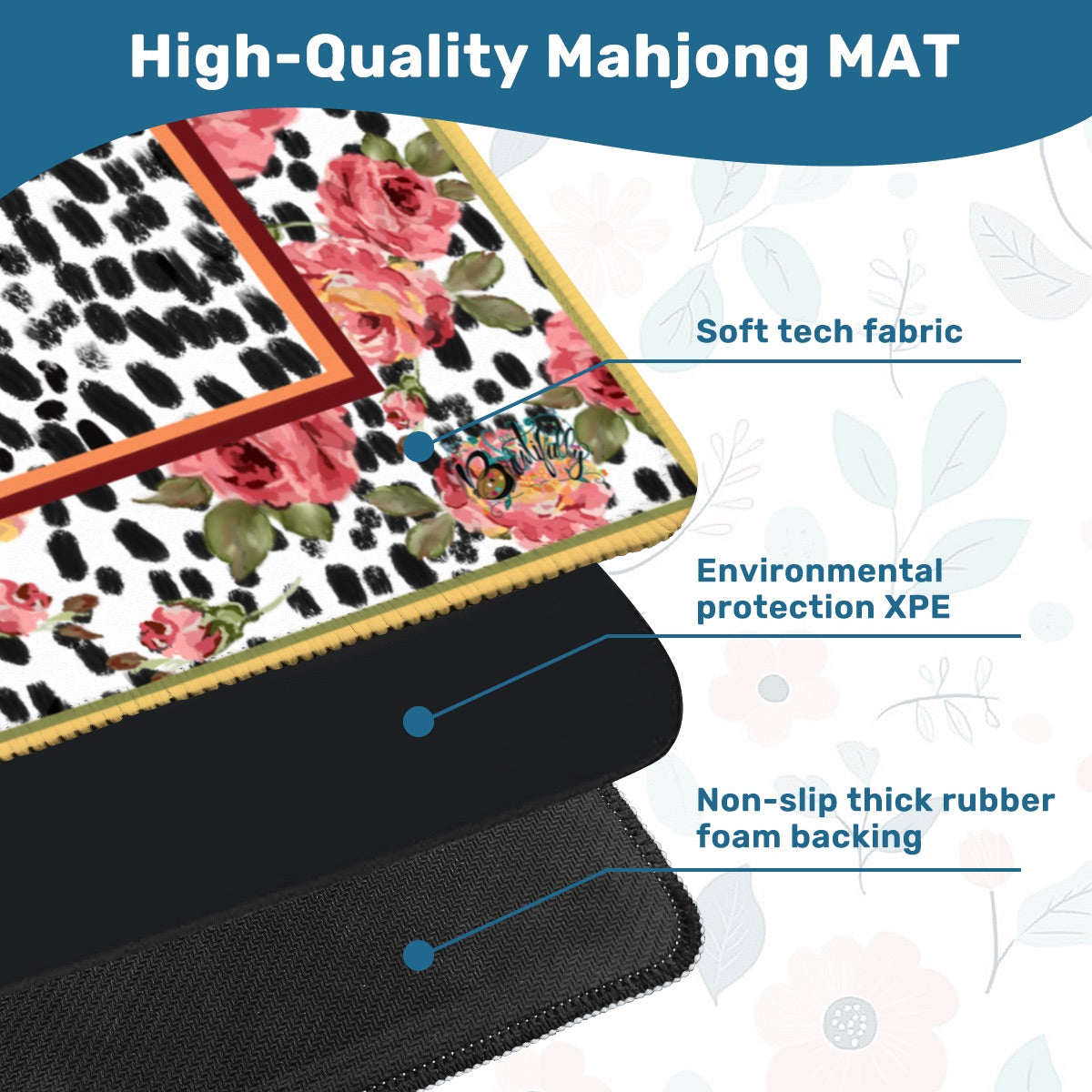 Hand painted roses and dots 2 Mahjong Mat 31.5"x31.5" (Ship Rolled up)