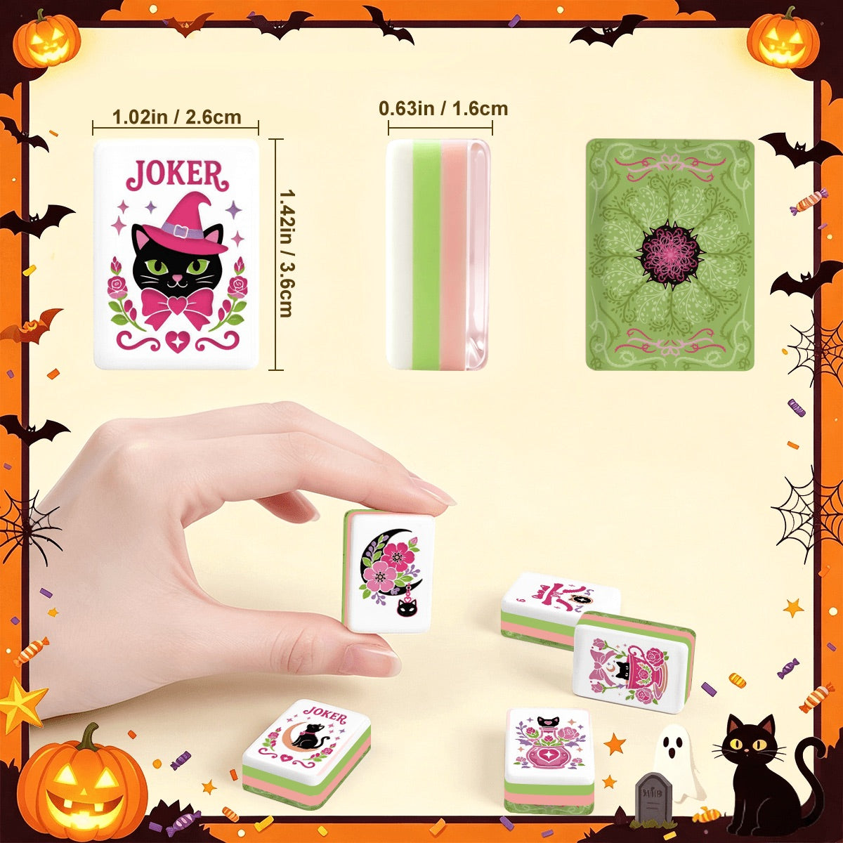 Witch's Familiar yarn knots and cats Halloween Mahjong Tiles