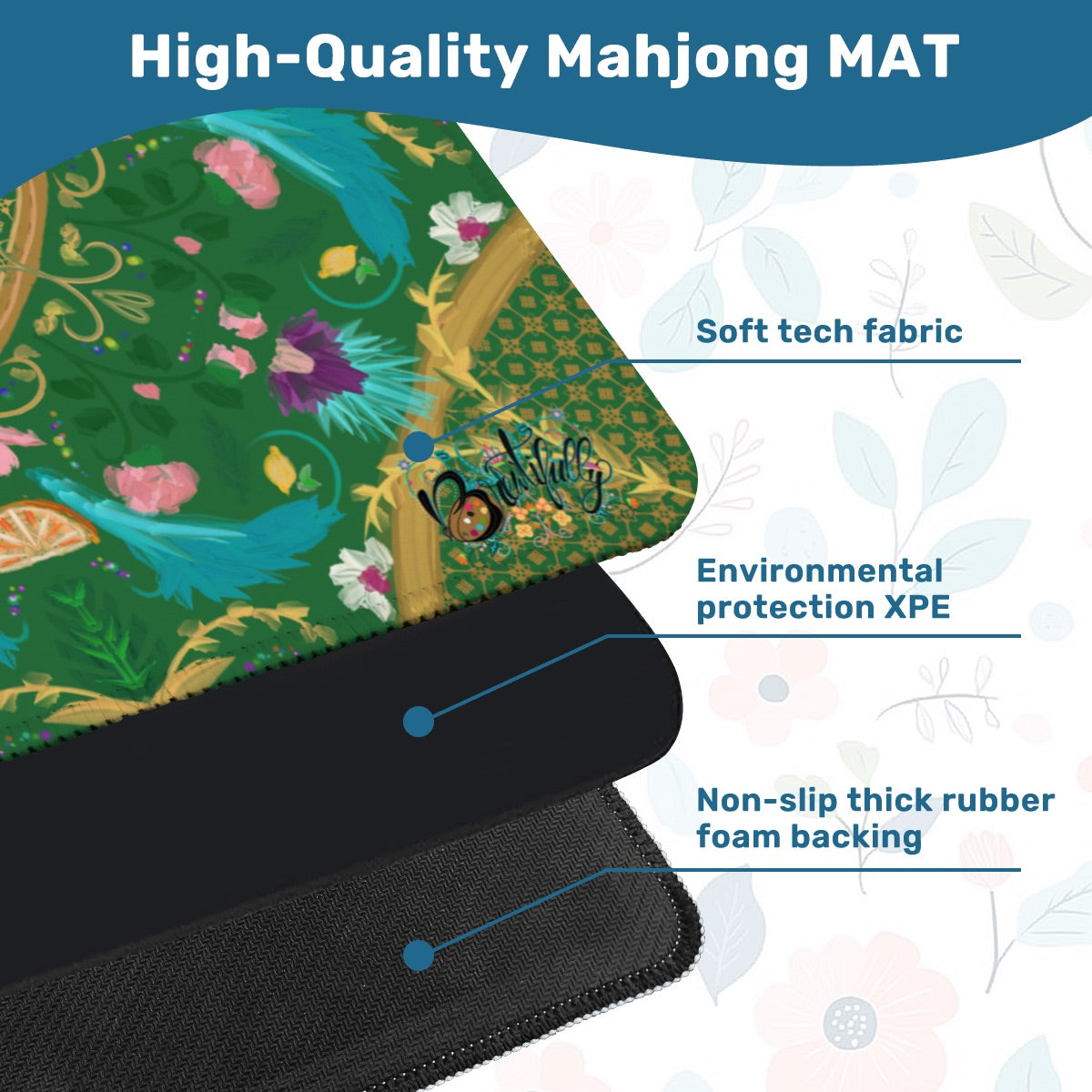 Summer design on Green- Mini travel Mahjong Mat 20.9"x20.9" (Ship Rolled up)