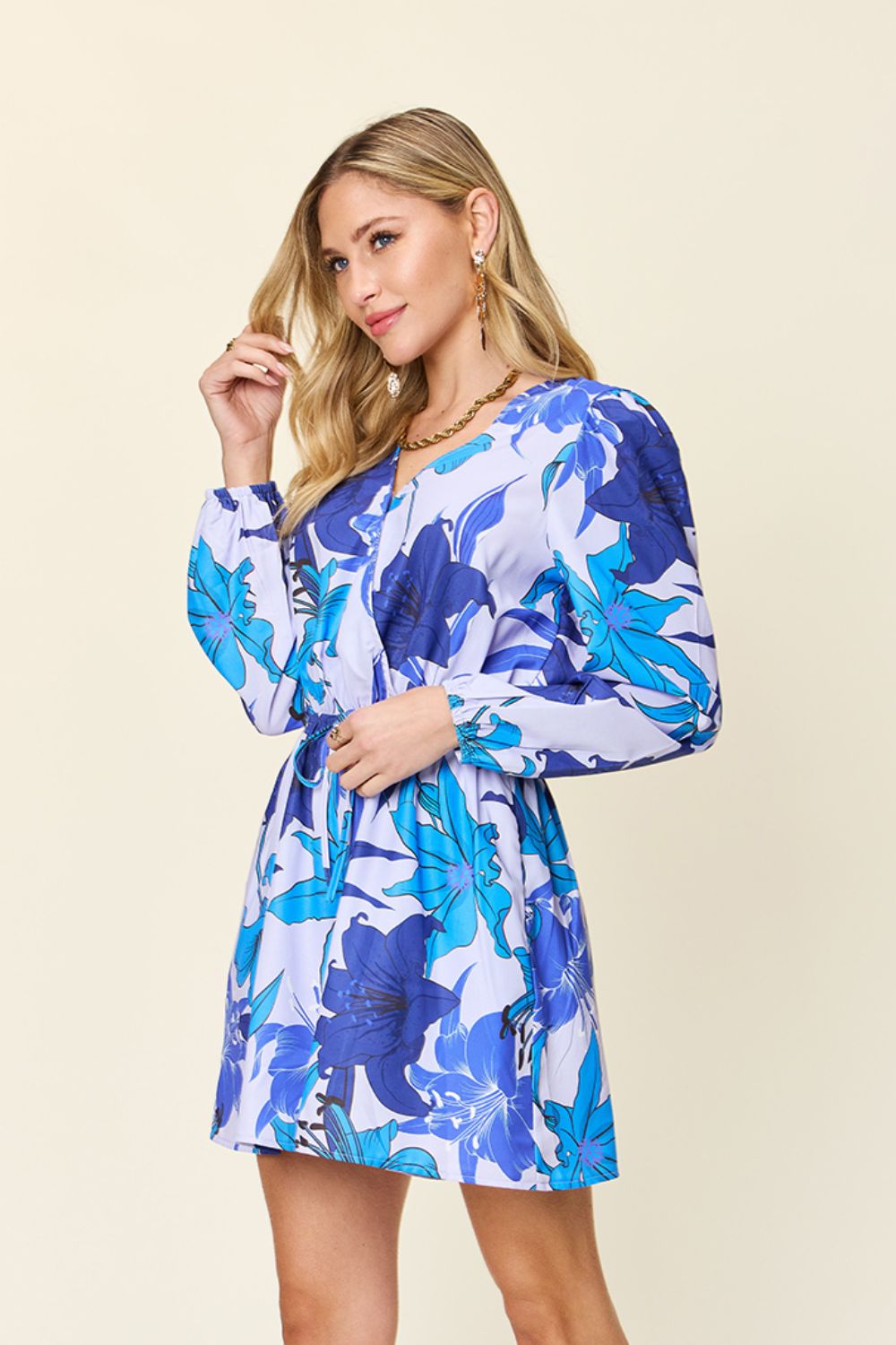Double Take Full Size Floral Long Sleeve Romper with Pockets