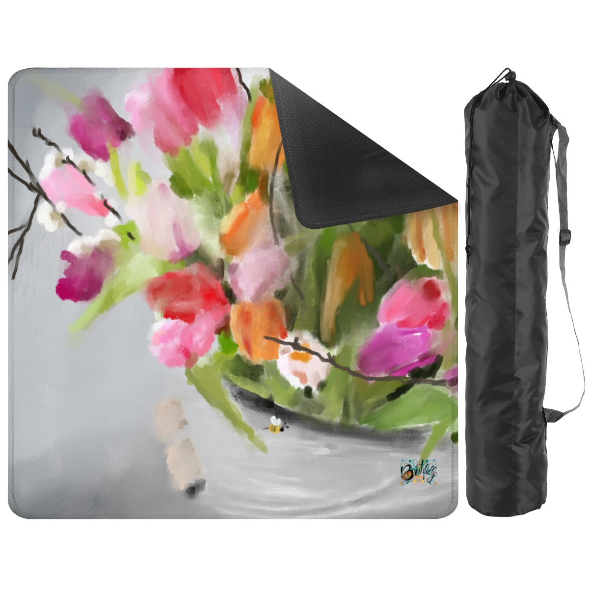 Mahjong Mat 33"x33" (Ship Rolled up) Hand painted tulips