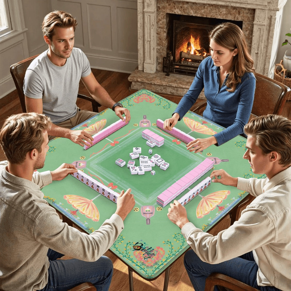 Pastel pickleball Game Mahjong Mat 31.5"x31.5" (Ship Rolled up)