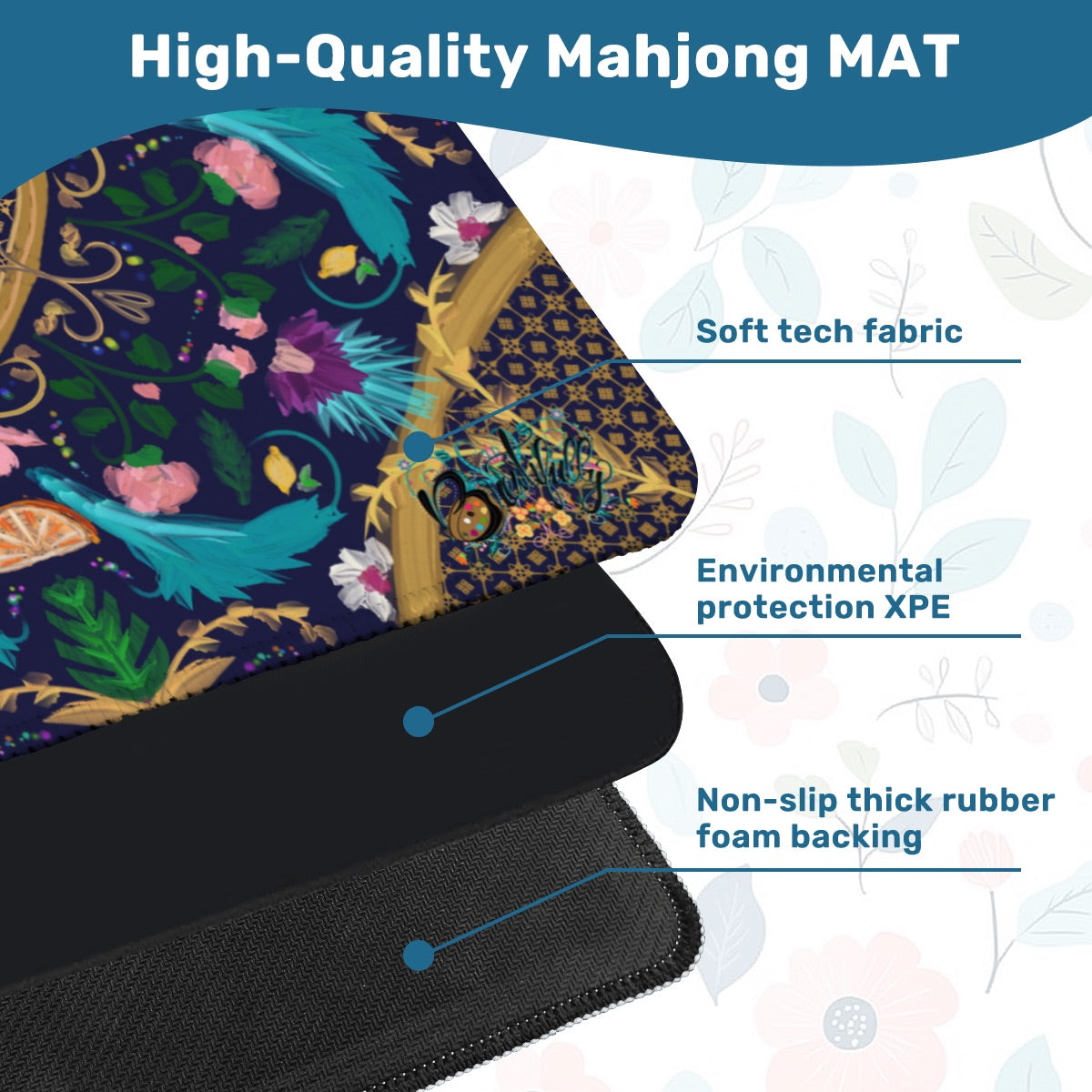 Summer design on Navy- Mini Travel Mahjong Mat 20.9"x20.9" (Ship Rolled up)