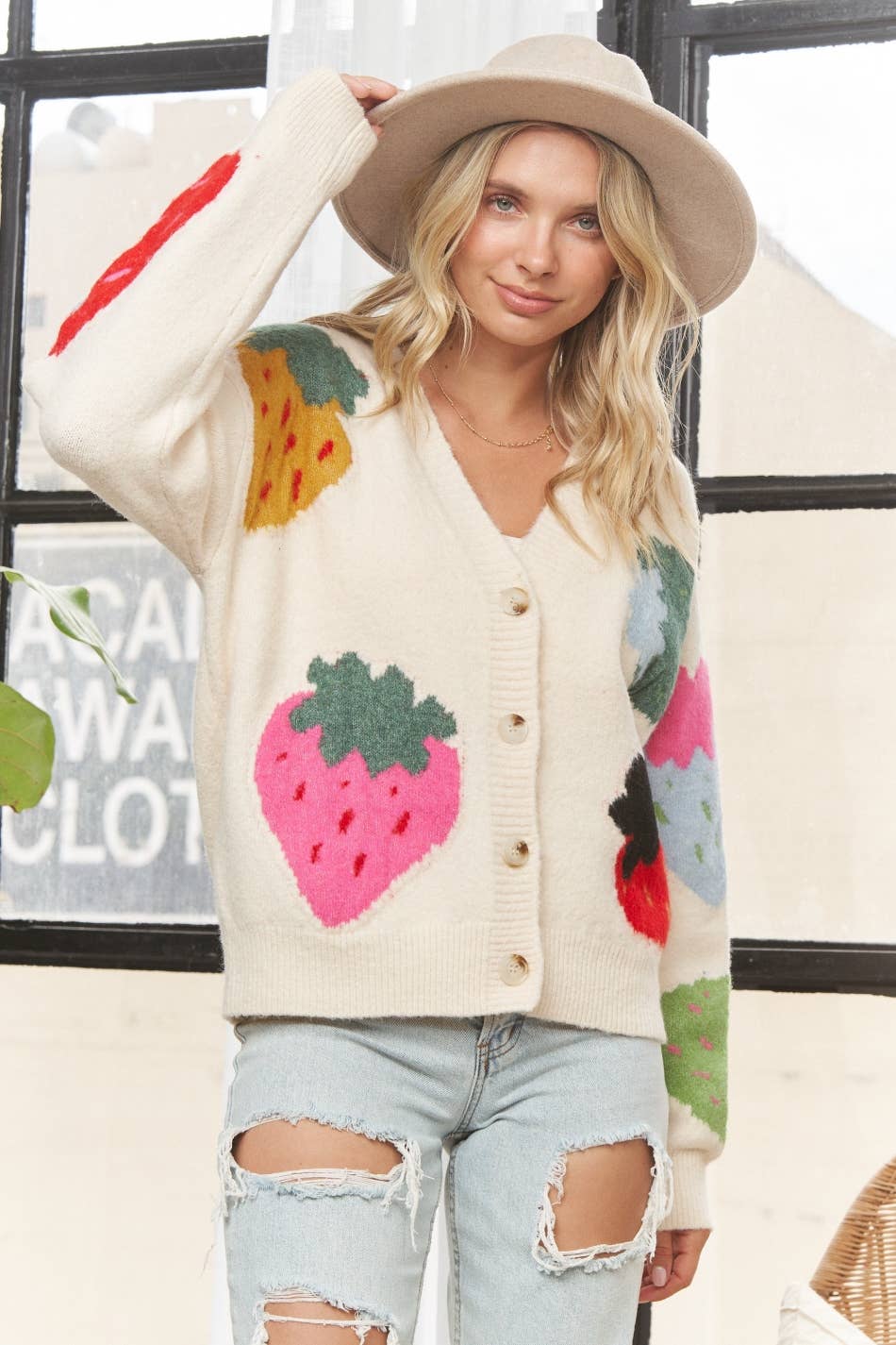 Stawberries KNIT BUTTON UP CARDIGAN SWEATER