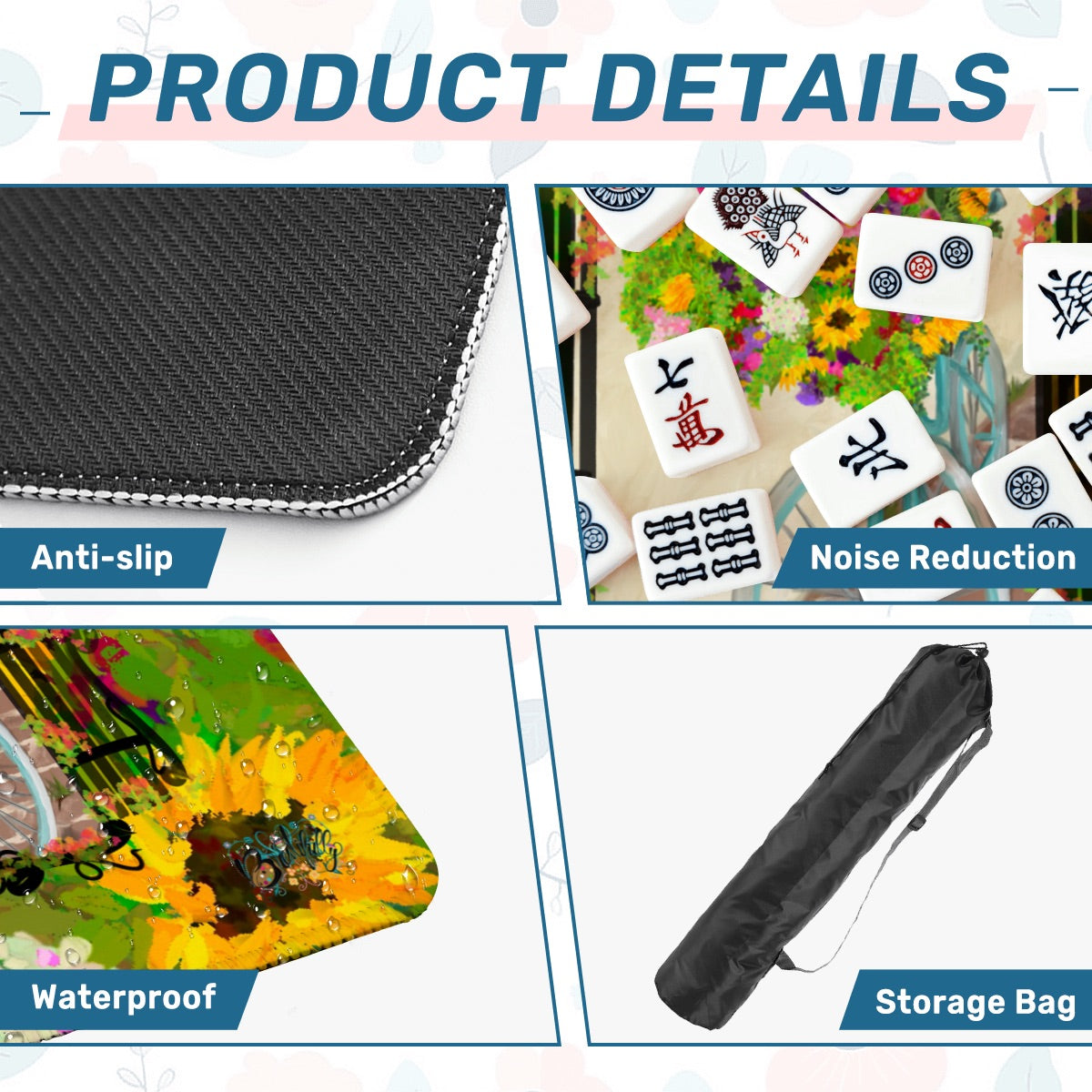 Mahjong Mat 31.5"x31.5" (Ship Rolled up)- Summer bicycle florals