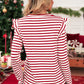 Red Striped Ruffle Shoulder Long Sleeve Top