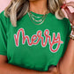 Bright Green merry Letter Sequins Patch Cotton Blend Tee