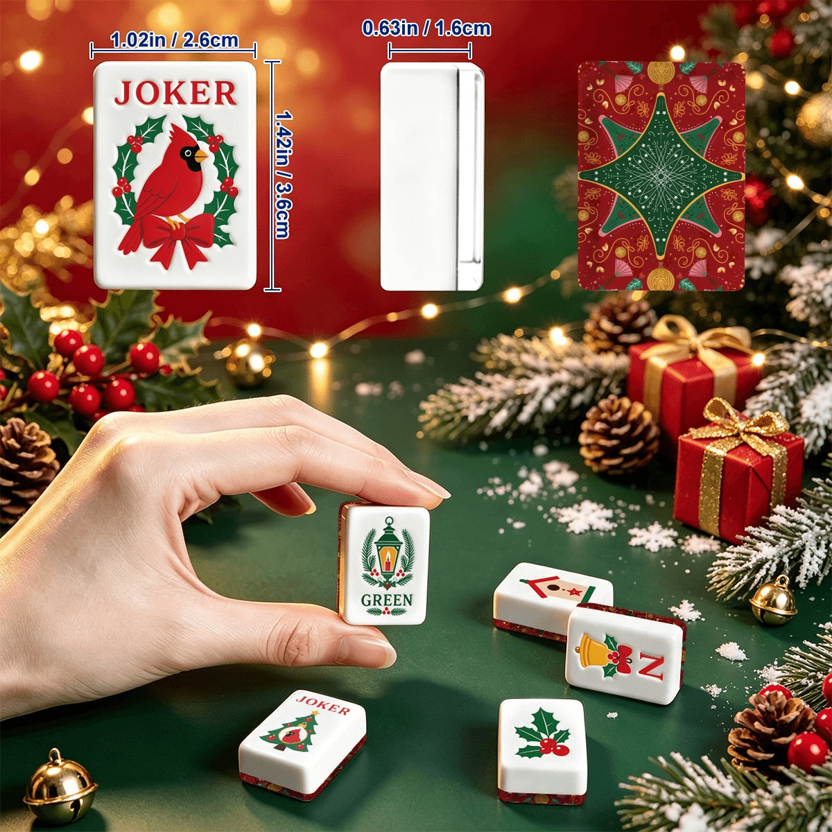 Christmas Cardinal American Mahjong Tiles Traditional Ted and Green