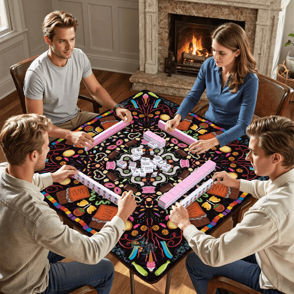 Candy is Dandy on Black-Mahjong Mat 31.5"x31.5" (Ship Rolled up)