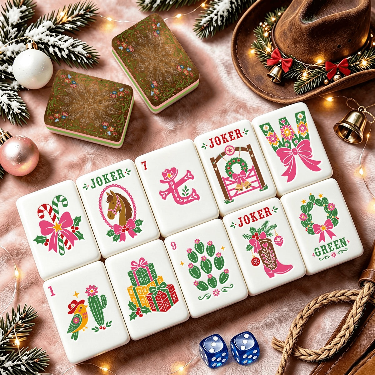 Western Christmas Mahjong Tiles Brown Boots
