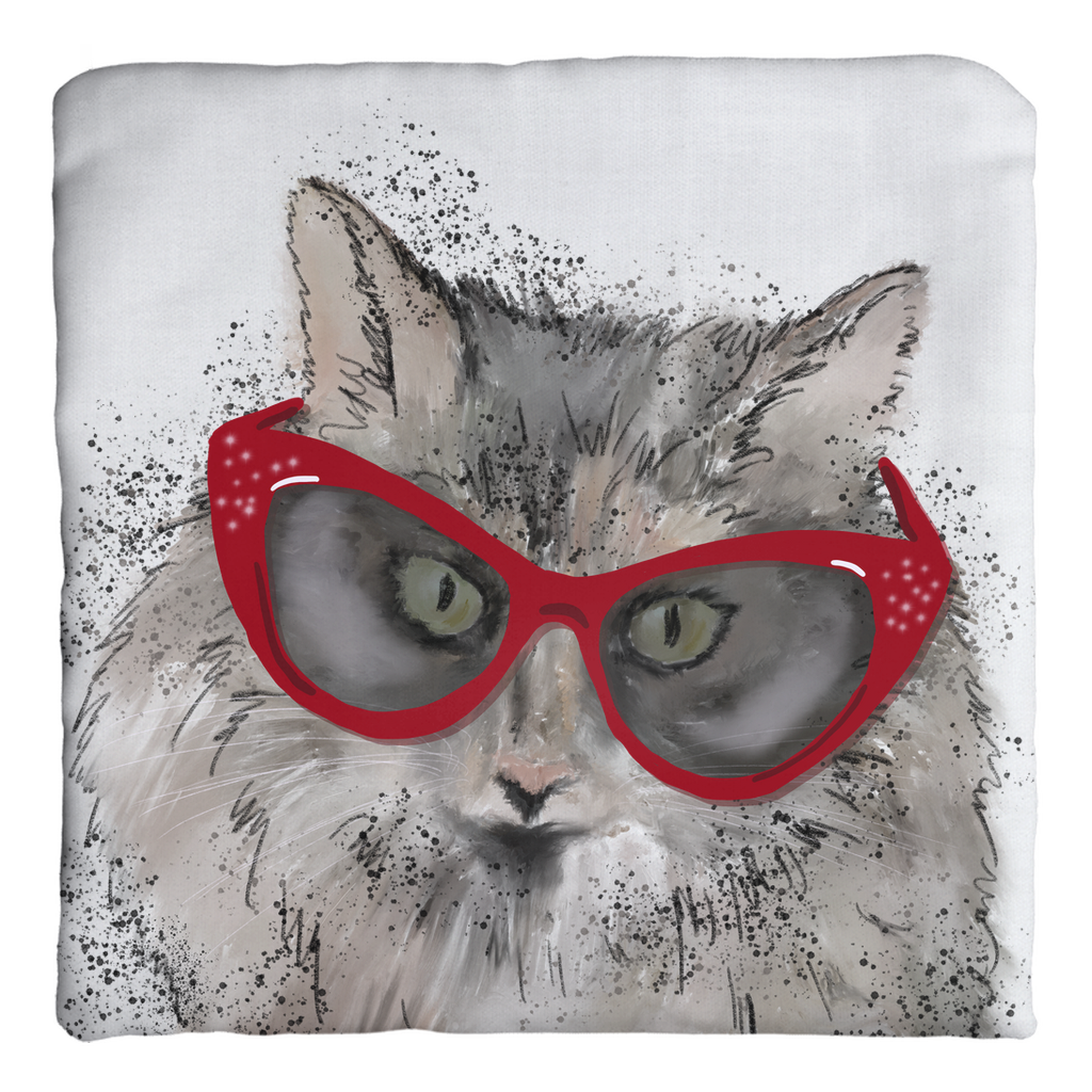 Cat in cat-eye glasses-Throw Pillows