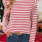 Red Striped Ruffle Shoulder Long Sleeve Top