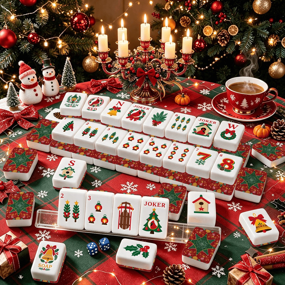 Christmas Cardinal American Mahjong Tiles Traditional Ted and Green