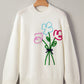 White Floral Embroidered Drop Sleeve Knit Sweater