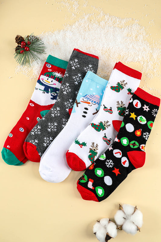 White Christmas Cartoon Pattern Socks Set