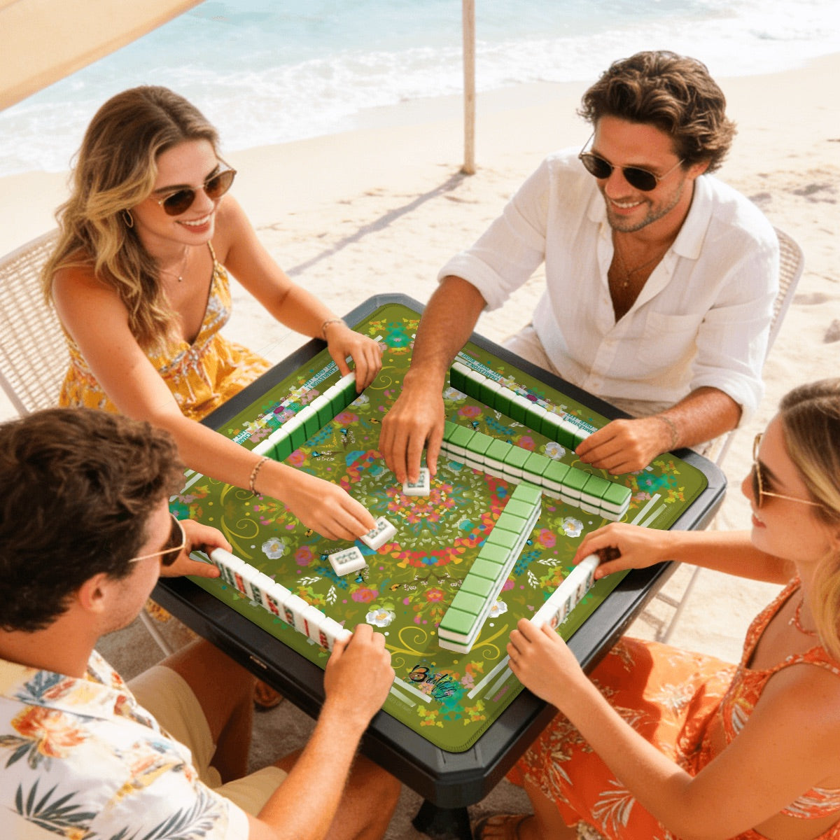 2026 Spring Green Mini Travel Mahjong Mat with directions-20.9"x20.9" (Ship Rolled up)