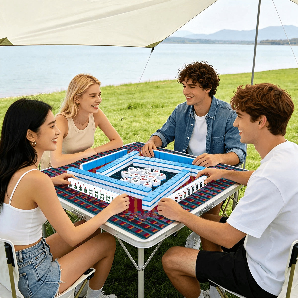 Holiday tones - Thickened Mahjong Mat SleekSurface (Ship Rolled Up) abstract plaid