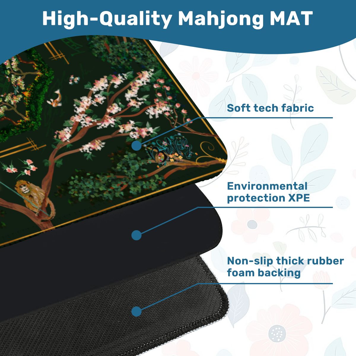 Chinoiserie Deep Forest-Mini Travel Mahjong Mat 20.9"x20.9" (Ship Rolled up)