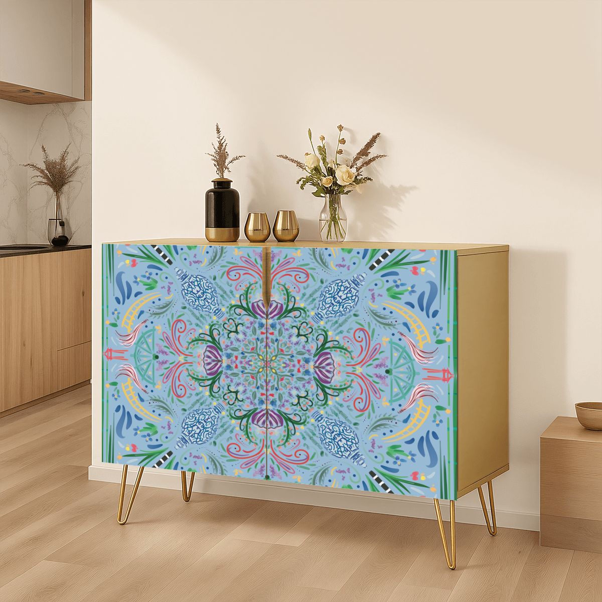 Wooden Storage Cabinet (Made in USA) Powder Blue Chinoiserie