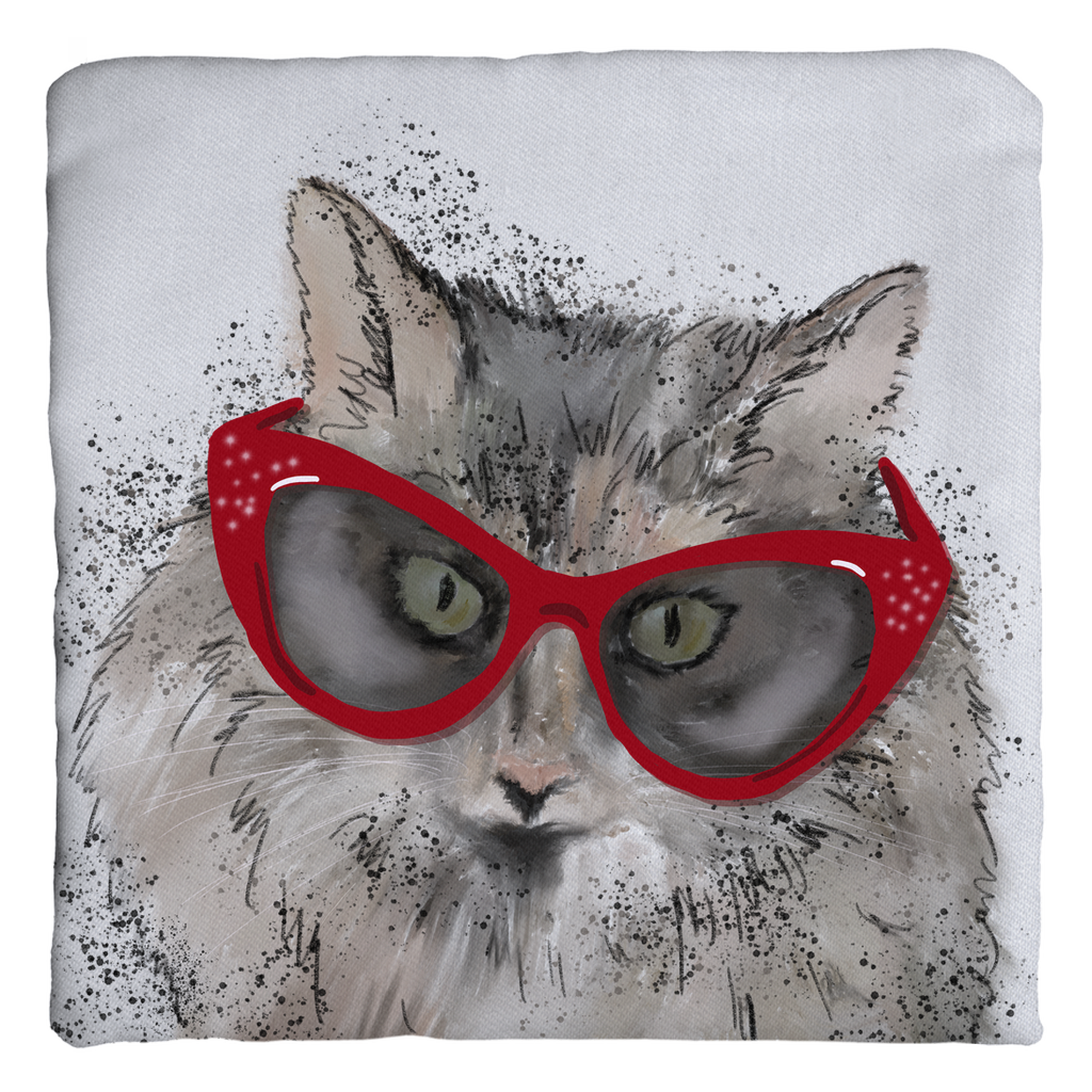 Cat in cat-eye glasses-Throw Pillows