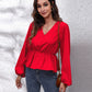 V-Neck Balloon Sleeve Peplum Blouse