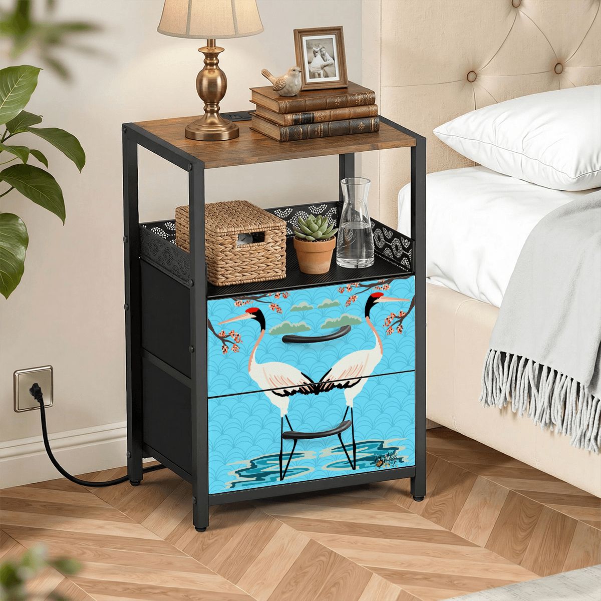 2 Drawer Side Table - Cranes